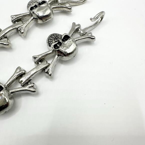 Skull Crossbones Bracelet Silver tone black link Set of 2 Biker Punk Steampunk - Picture 4 of 8